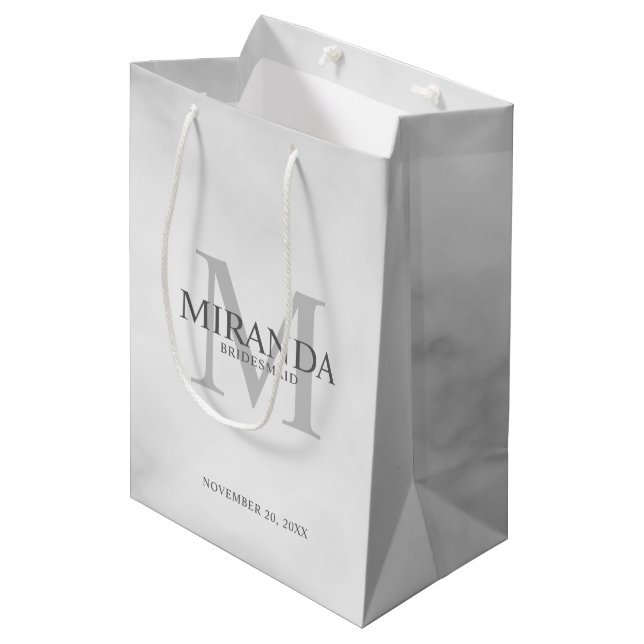 Personalized Bridesmaid's Monogram and Name Medium Gift Bag (Front Angled)