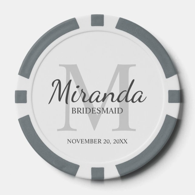 Personalized Bridesmaid's Monogram and Name Poker Chips (Front)