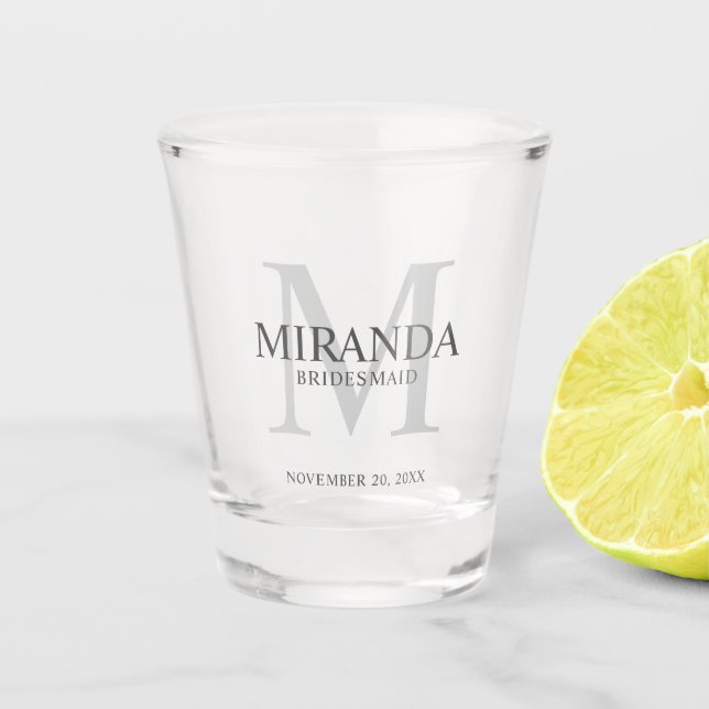 Personalized Bridesmaid's Monogram and Name Shot Glass (Front)