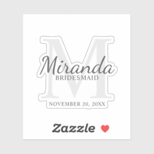 Personalized Bridesmaid's Monogram and Name Sticker