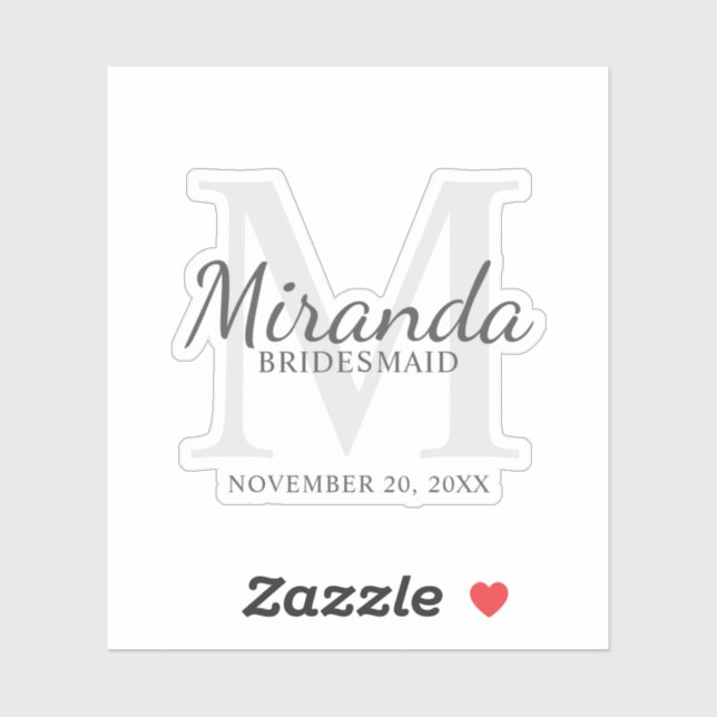 Personalized Bridesmaid's Monogram and Name Sticker (Sheet)
