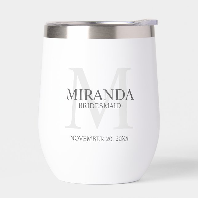Personalized Bridesmaid's Monogram and Name Thermal Wine Tumbler (Left)