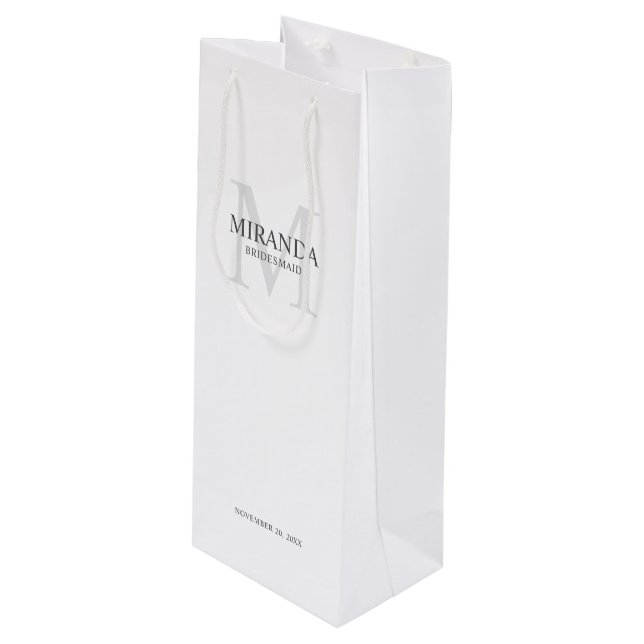 Personalized Bridesmaid's Monogram and Name Wine Gift Bag (Front Angled)