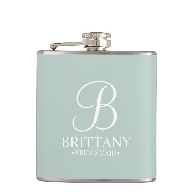 Personalized Bridesmaid's Name and Monogram Flask (Front)