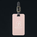 Personalized Bridesmaid's Name and Monogram Luggage Tag<br><div class="desc">Elegant Black and White Personalized Bridesmaid Gifts
featuring personalized monogram in white elegant script font style with bridesmaid's name and title in classic serif font style on blush pink background.

Also perfect for maid of honor,  flower girl,  mother of the bride and more.</div>