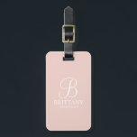 Personalized Bridesmaid's Name and Monogram Luggage Tag<br><div class="desc">Elegant Black and White Personalized Bridesmaid Gifts
featuring personalized monogram in white elegant script font style with bridesmaid's name and title in classic serif font style on blush pink background.

Also perfect for maid of honor,  flower girl,  mother of the bride and more.</div>