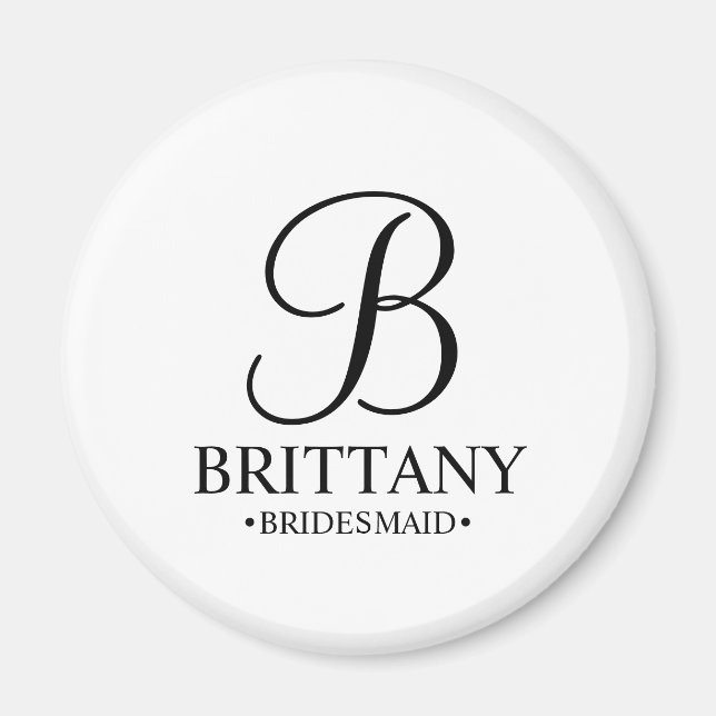 Personalized Bridesmaid's Name and Monogram Magnet (Front)