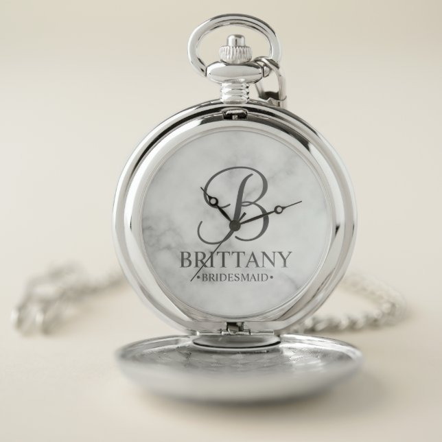 Personalized Bridesmaid's Name and Monogram Pocket Watch (Inside)