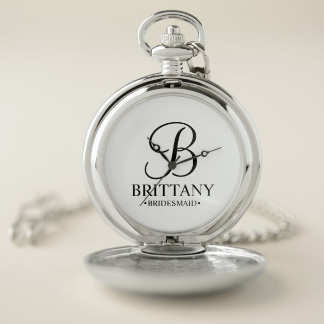 Personalized Bridesmaid's Name and Monogram Pocket Watch (Inside)