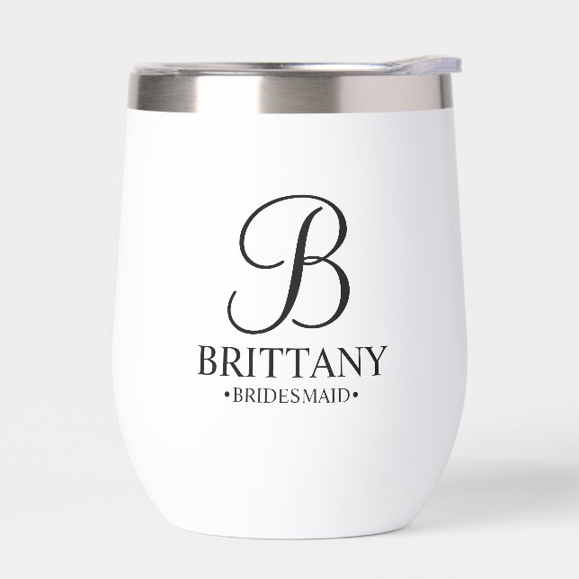 Personalized Bridesmaid's Name and Monogram Thermal Wine Tumbler (Left)