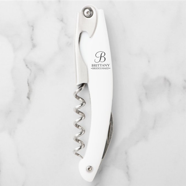 Personalized Bridesmaid's Name and Monogram Waiter's Corkscrew (Front)