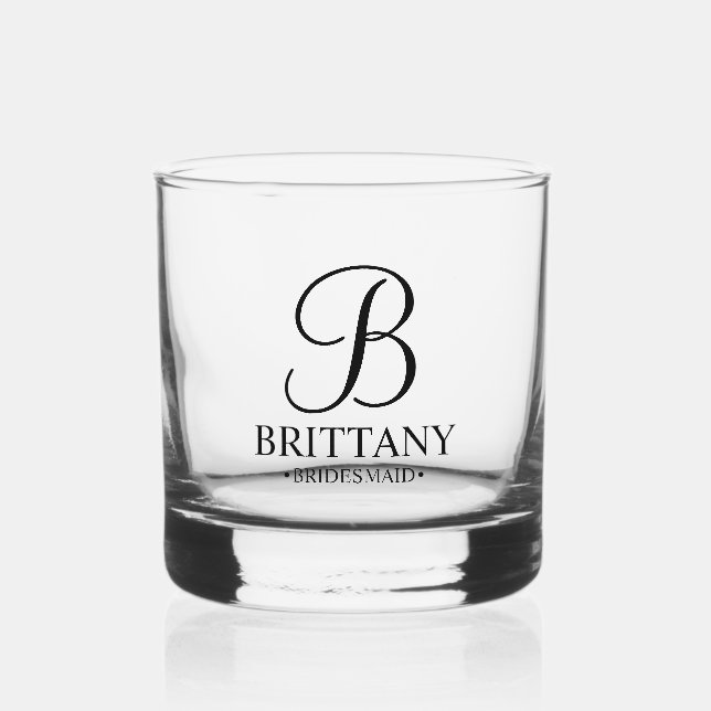 Personalized Bridesmaid's Name and Monogram Whiskey Glass (Front)
