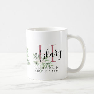 Personalized Bridesmaids Pink Initial Name Floral Coffee Mug