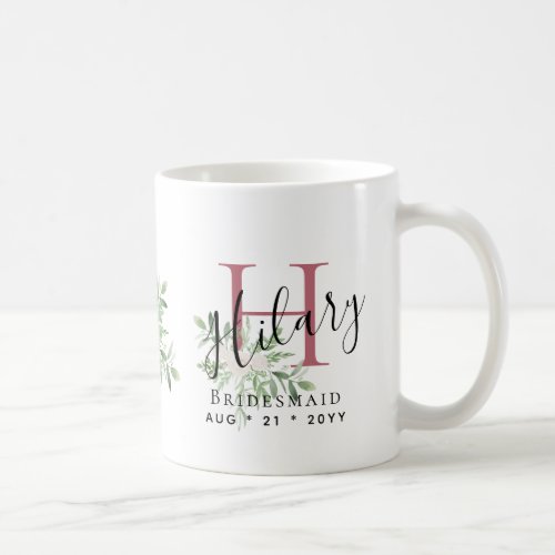 Personalized Bridesmaids Pink Initial Name Floral  Coffee Mug