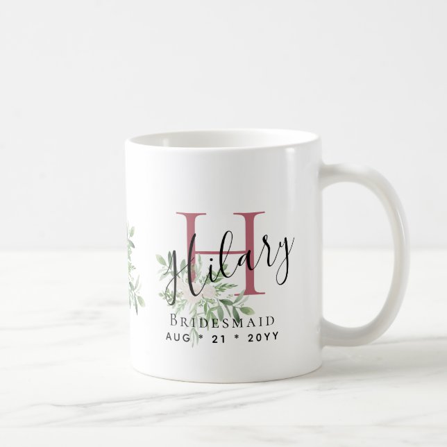 Personalized Bridesmaids Pink Initial Name Floral  Coffee Mug (Right)