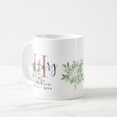 Personalized Bridesmaids Pink Initial Name Floral  Coffee Mug (Front Left)