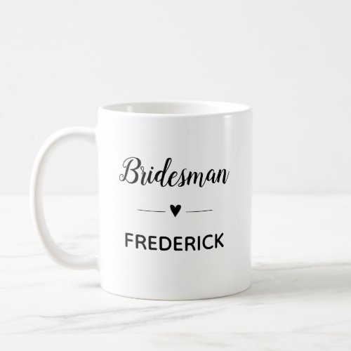 Personalized Bridesman Black Script Wedding Coffee Mug