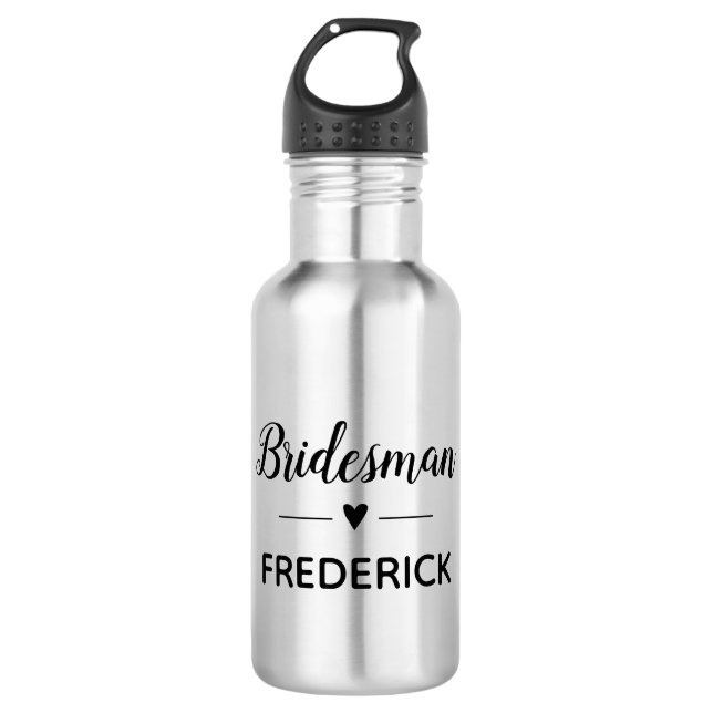 Personalized Bridesman Heart Wedding Stainless Steel Water Bottle (Front)