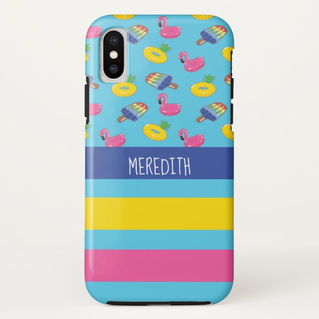 Personalized Bright Blue Shaped Pool Floats Case-Mate iPhone Case (Back)