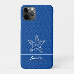 Personalized Bright Blue White Starfish iPhone 11 Pro Case
