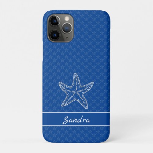 Personalized  Bright Blue White  Starfish  iPhone 11 Pro Case