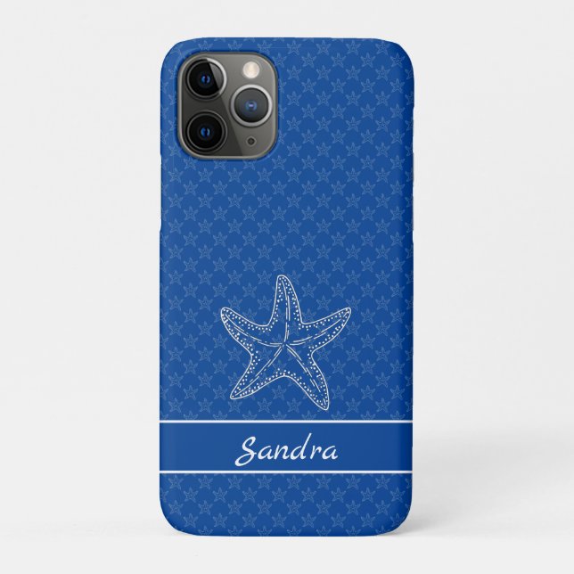 Personalized  Bright Blue White  Starfish  Case-Mate iPhone Case (Back)