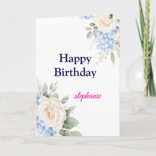 Personalized Bright Colored Pink Roses Birthday Card