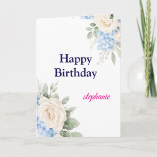 Personalized Bright Colored Pink Roses Birthday Card