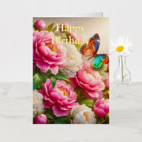 Personalized Bright Colored Pink Roses Birthday Foil Greeting Card