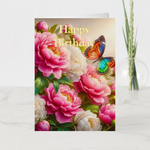 Personalized Bright Colored Pink Roses Birthday Foil Greeting Card
