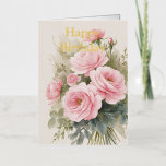 Personalized Bright Colored Pink Roses Birthday Foil Greeting Card<br><div class="desc">Personalized Bright Colored Pink Roses Birthday</div>