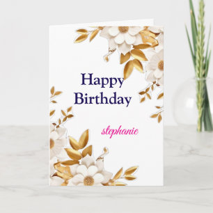 Personalized Bright Colored Pink Roses Birthday Holiday Card