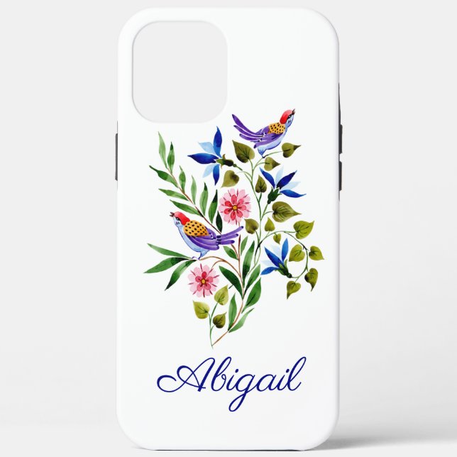 Personalized Bright Colorful Birds and Flowers  Case-Mate iPhone Case (Back)