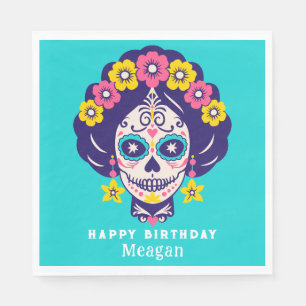 Personalized Bright Floral Sugar Skull Girl Napkins