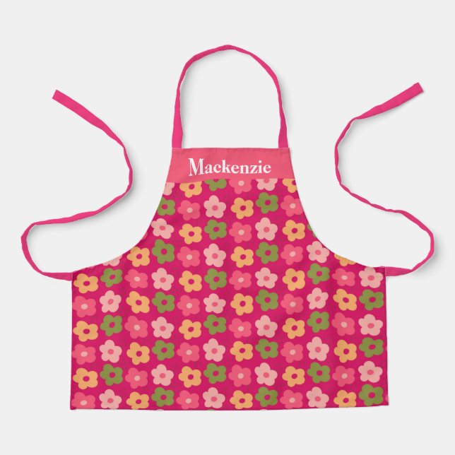 Personalized Bright Floral Sweet Kids Apron (Front)