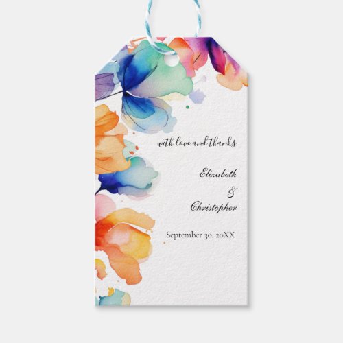 Personalized Bright Floral Watercolor Wedding  Gift Tags