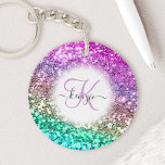 Personalized Bright Glitter Mermaid Monogram Name Keychain<br><div class="desc">Easily personalize this beautiful sparkly faux glitter double-sided acrylic keychain with your custom handwritten script monogram and name.</div>