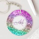 Personalized Bright Glitter Mermaid Monogram Name Keychain<br><div class="desc">Easily personalize this beautiful sparkly faux glitter double-sided acrylic keychain with your custom handwritten script monogram and name.</div>