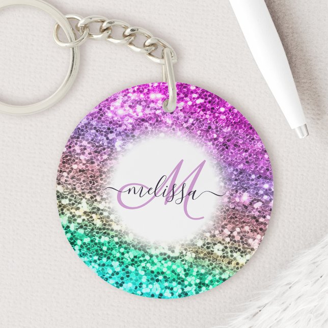 Personalized Bright Glitter Mermaid Monogram Name Keychain (Creator Uploaded)