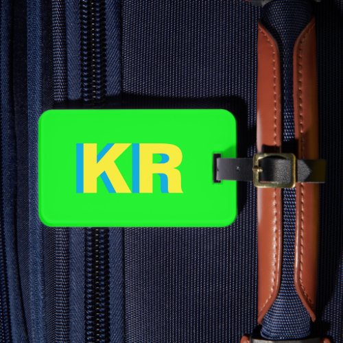 Personalized Bright Green Block Letter Monogram Luggage Tag