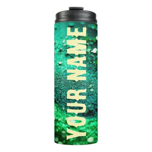 Personalized Bright Green Glitter Thermal Tumbler 