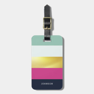 Personalized Bright Heues & Faux Gold Luggage Tag