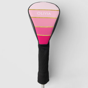 Personalized Bright Hot Pink & Gold Name Golf Head Cover