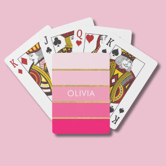 Personalized Bright Hot Pink & Gold Name Poker Cards