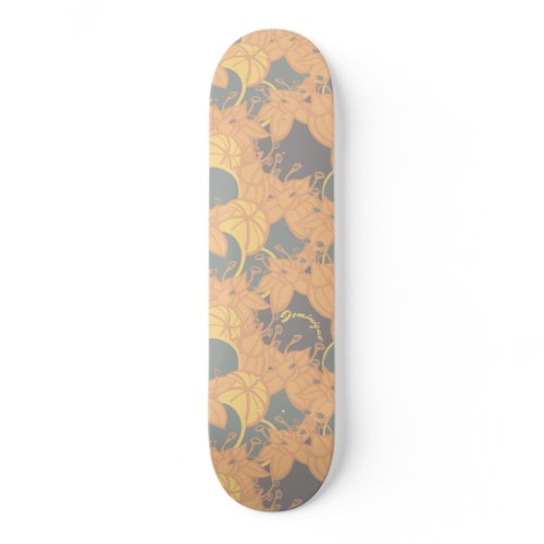 Personalized Bright Modern Bud &amp; Flower Pattern Skateboard