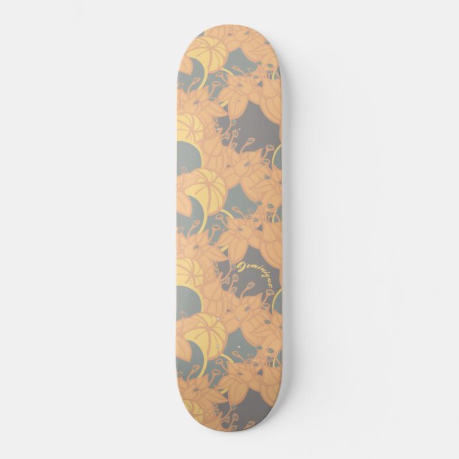 Personalized Bright Modern Bud & Flower Pattern Skateboard (Front)
