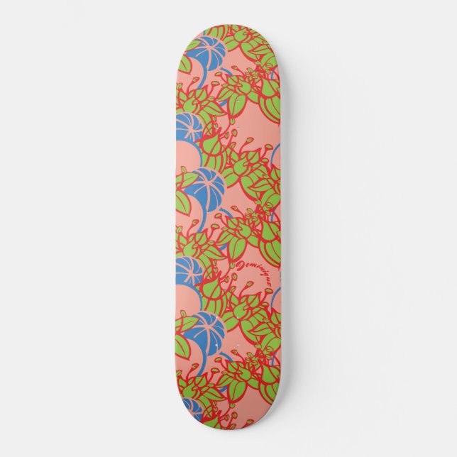 Personalized Bright Modern Bud & Flower Pattern Skateboard (Front)