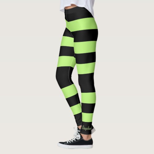 Personalized Bright Neon Green and Black Stripe Leggings