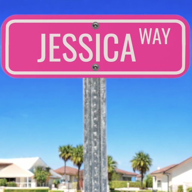 Personalized Bright Neon Hot Pink Street Name Metal Sign (Creator Uploaded)