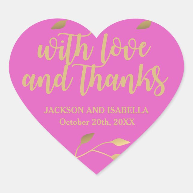 Personalized Bright Neon Pink Heart Wedding Sticker (Front)